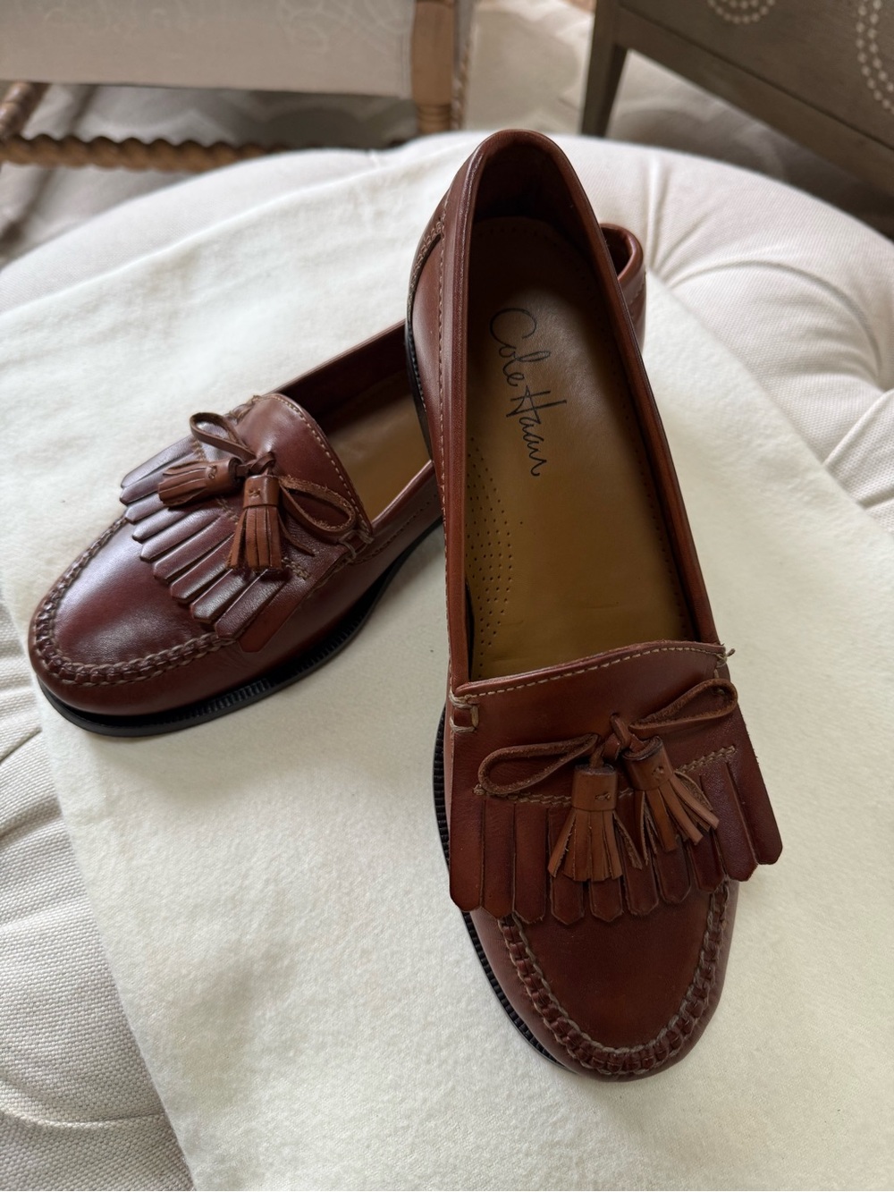 Cole Haan Chestnut Brown Leather Tassel Kiltie Loafers Sz 10.5M smoke free home